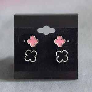 Pink and Black Stainless Steel Clover Earrings - 2 Pairs